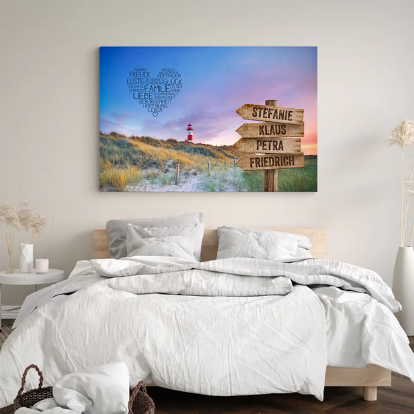 Personalisierte Familien-Leinwand – Wegweiser “Leuchtturm”